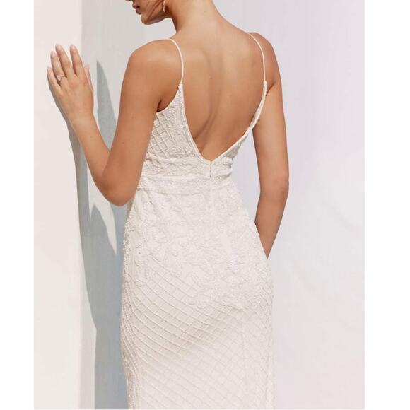 Lulus Bridal NWT Cherished Vow White Beaded Backless Mermaid Wedding Gown Dress - Picture 3 of 14
